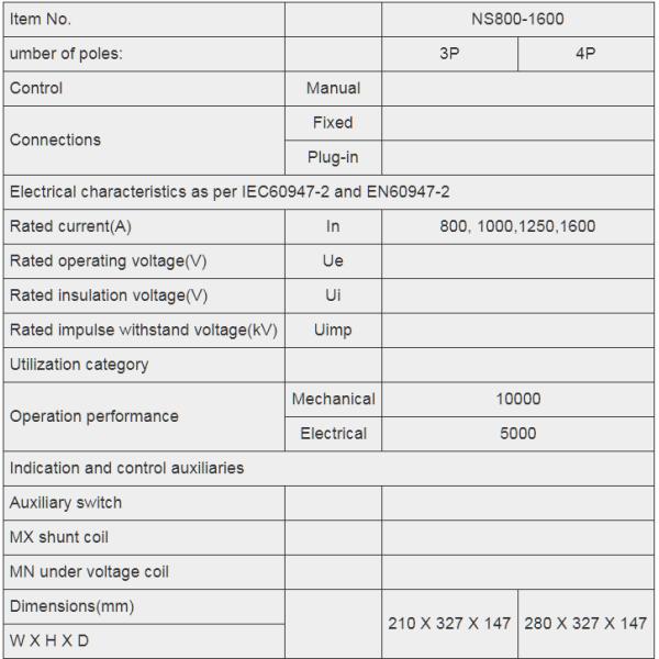 Moudled Case Circuit Breaker Kampa ns-1250 MCCB 3P 4p 800A 1000A Adjustable Current