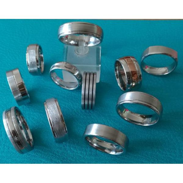 8mm Flat Cobalt Chrome Satin Brush Finish Wedding Band Ring w/ 3 Black Lines