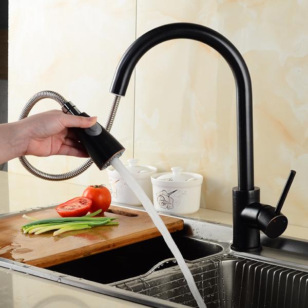 Gold long neck extendable pull out brass kitchen basin faucet  For Hotel Use