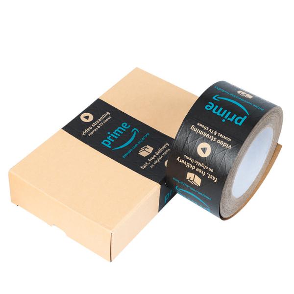 Custom Logo Brown Packaging Water Activated Gummed Thread Reinforced Wet Kraft Paper Adhesive Tape Roll for Packing Black