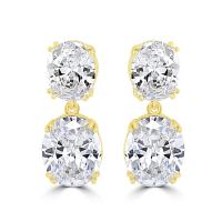 Engagement Occasion Prong White Oval Cubic Zircon 18K Gold Plated Brass Drop Earrings