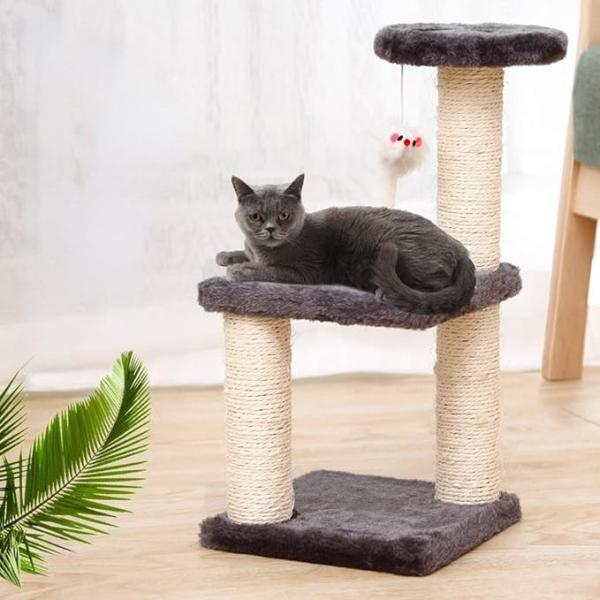 ODM Design Cat Furniture Beige Chipboard Climbing Tree with Sisal Column and Plush Hammock