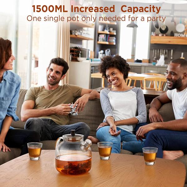 Modern Clear Glass Kettle Tea Cup Set with 1500ml Capacity and Stainless Steel Infuser