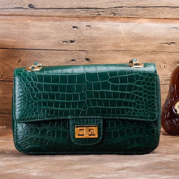 Luxury Genuine Crocodile Belly Skin Gold Hardware Lady Evening Flap Purse Alligator Leather Women Single Shoulder Bag