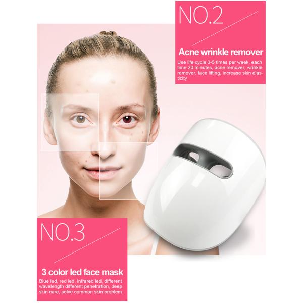 Infrared Facial Rejuvenation 3 Colors Led Facial Mask Red Light For Skincare