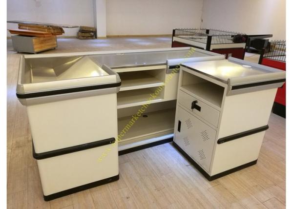 Retail White Supermarket Checkout Counter / Commercial Shop Counter Desk