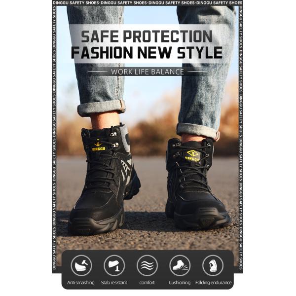 Chaussures de sécurité en cuir en microfibre volante en tricot, chaussures de sécurité à semelle moyenne en Kevlar, chaussures de sécurité en acier, chaussures de travail en caoutchouc