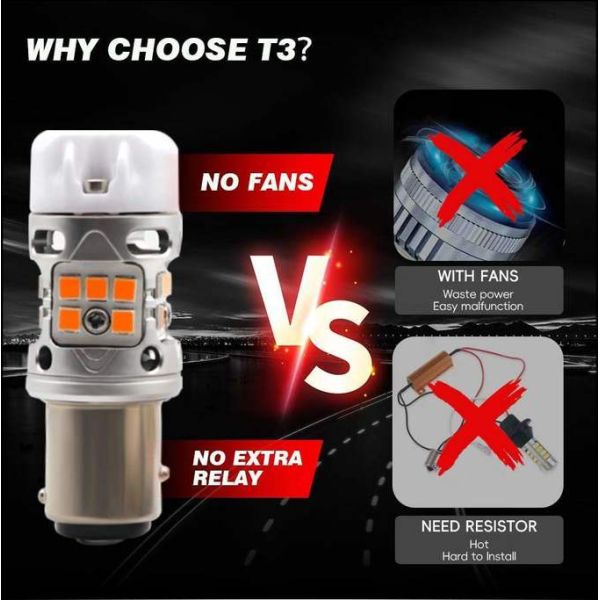 Newest Innovative T3 Dual Color Switchback CANBUS LED Bulb 1157 BAY15D With 1200LM Anti Hyper Flash Amber Turn Signal Light and White DRL