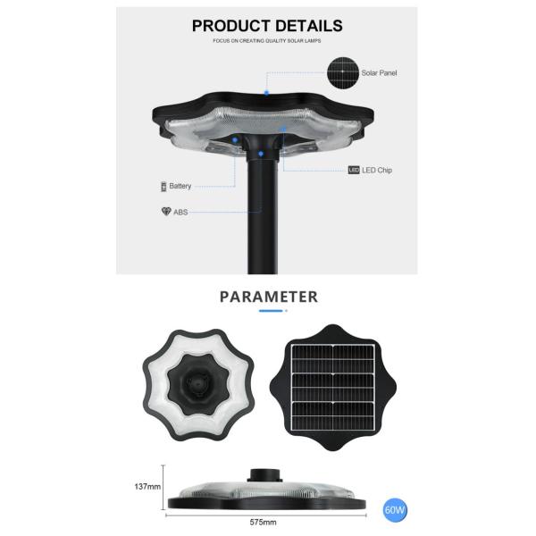 ABS 60w светодиодный солнечный сад свет IP67 Для наружной дороги улицы дорожки Дом