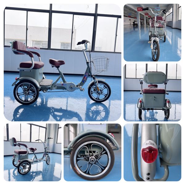 Triciclo de pedales de acero resistente para 2 plazas, ligero, para trayectos cortos