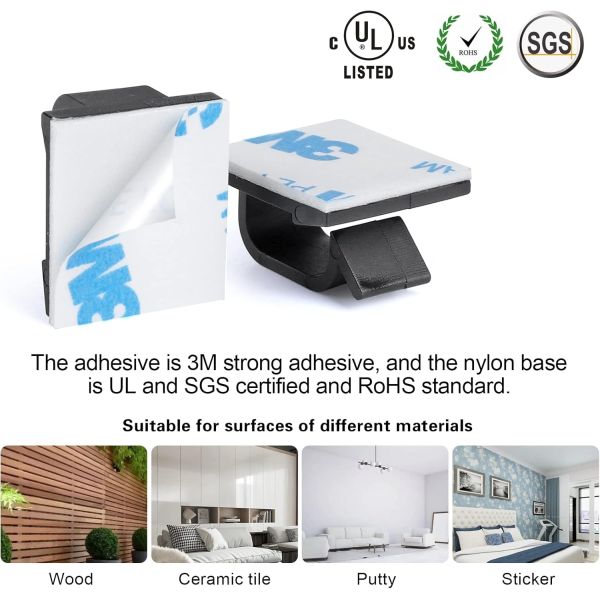 Self Locking Sticky Cable Clips UV Resistant Durable Fixation Wall Cable Holder