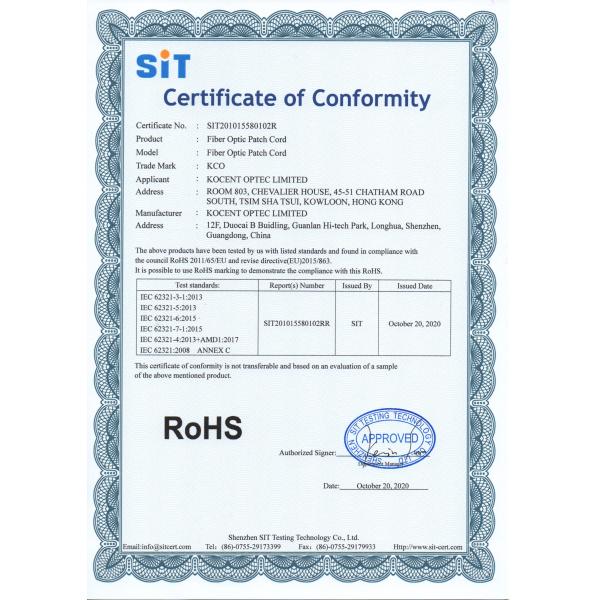 KOCENT OPTEC LIMITED Сертификации