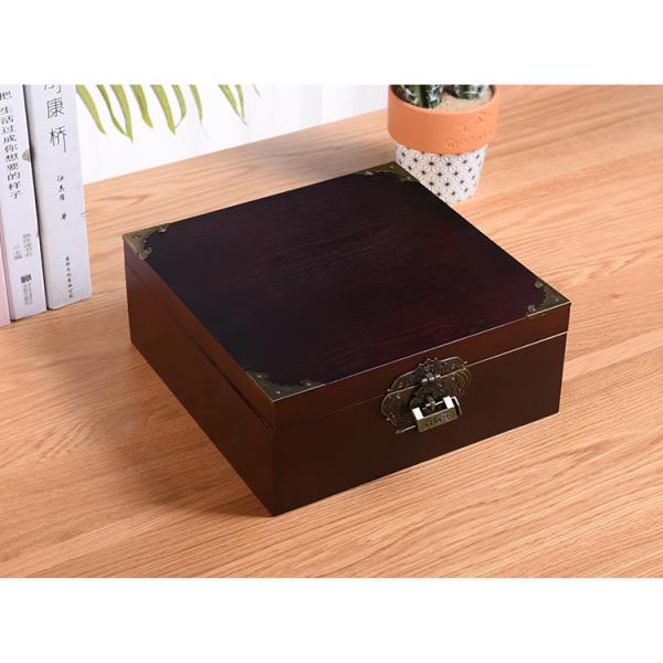 Customized Logo Acceptable Vintage Style Wooden Jewelry Gift Box with Lock and Key