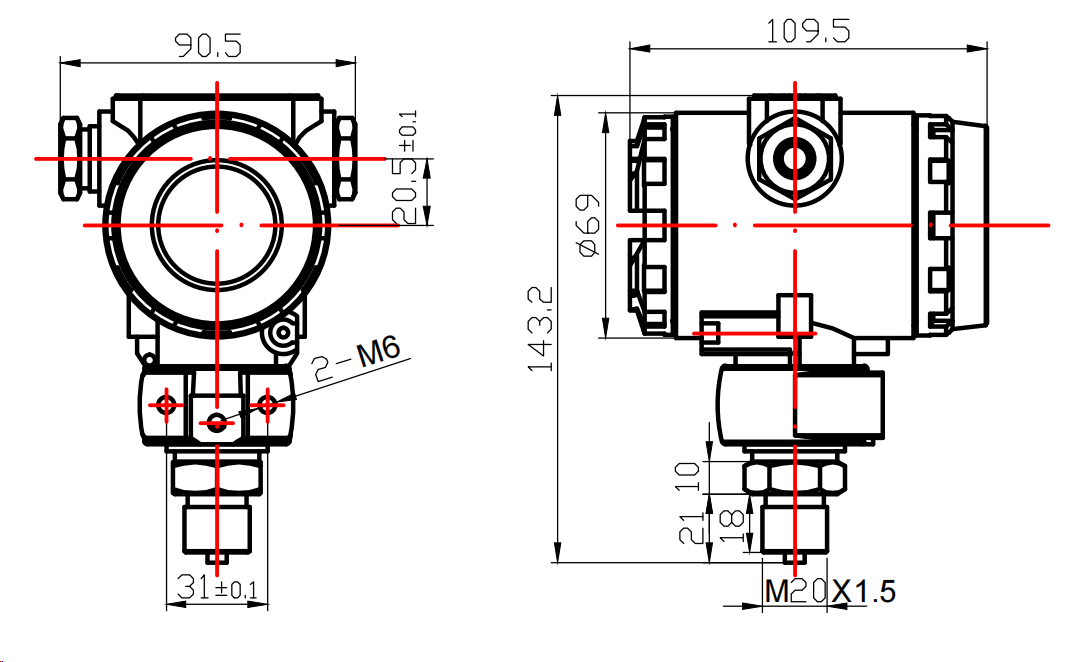 FD80B Universal Gauge Pressure Transmitter Intelligent IP65 4mA~20mA DC Output Signal