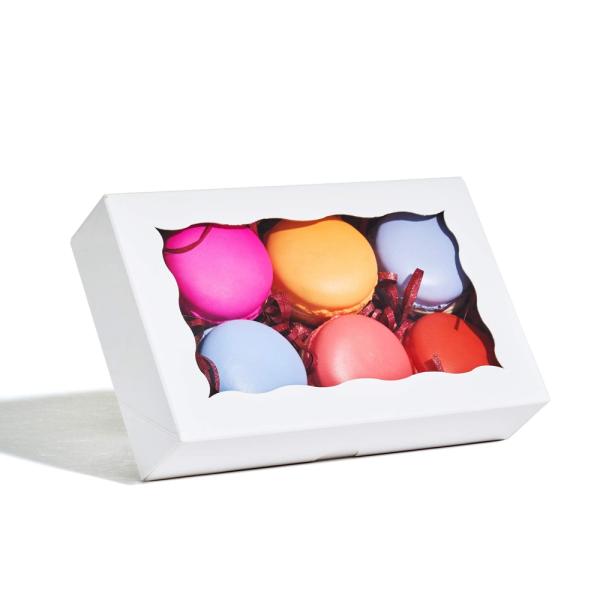 Caja de embalaje de papel Kraft plegable con ventana para pastel, postre y laminación brillante