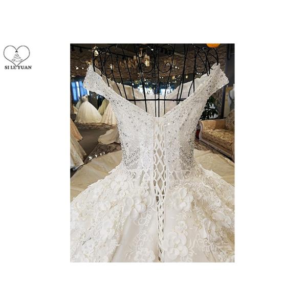 Luxury Bridal Ball Gowns Off Shoulder Sweetheart Lace Long Tail Crystal Beading