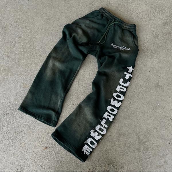 Custom Flare Sweat Pant Relaxed Trousers Sun Faded Puff Print Bootcut Acid Wash Flared Sweatpants