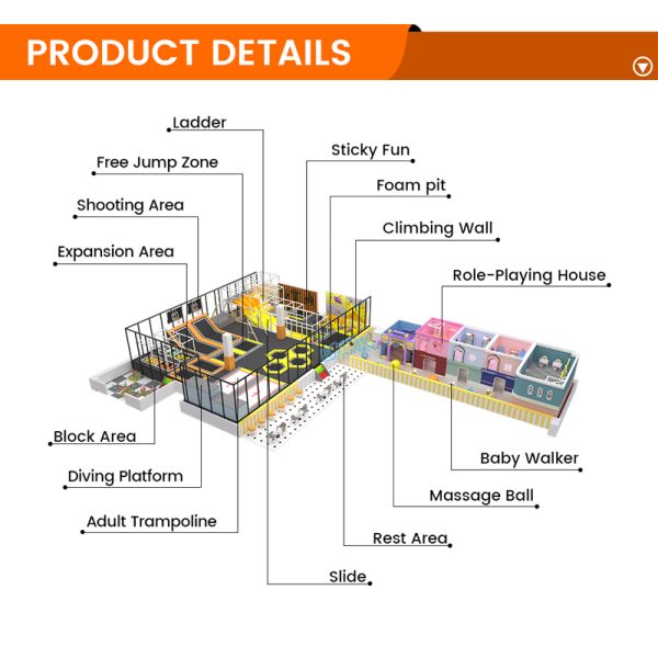 Soft Playground Park 434㎡ – Customizable Orange-Yellow Indoor Play Area