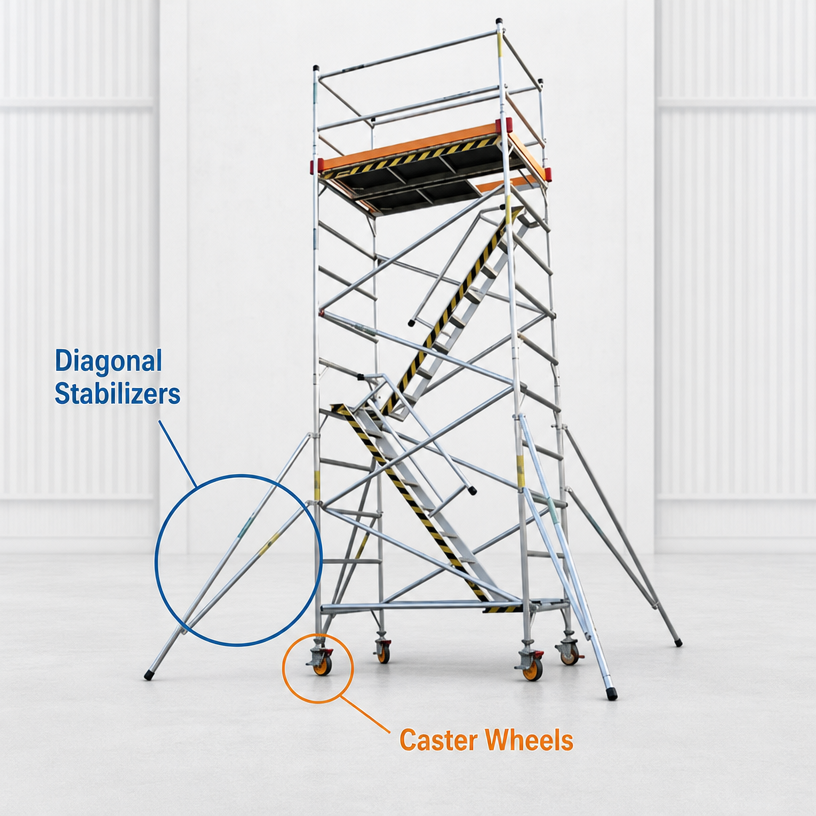 Fixed Leg Frame Scaffold Tower Double Width / Single Width With Top Deck / Optional Caster Wheels