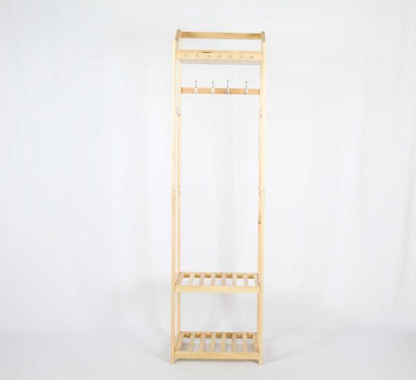 Wooden Coat Hanger Rack With 2-tier Storage Shelves W50*D38*H180CM