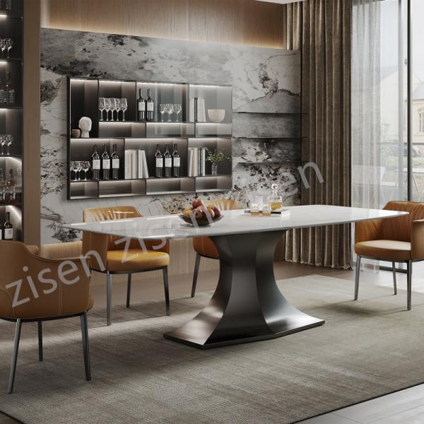 Pendulum Craft Ceramic Marble Dining Table Graceful  Metal Pedestal