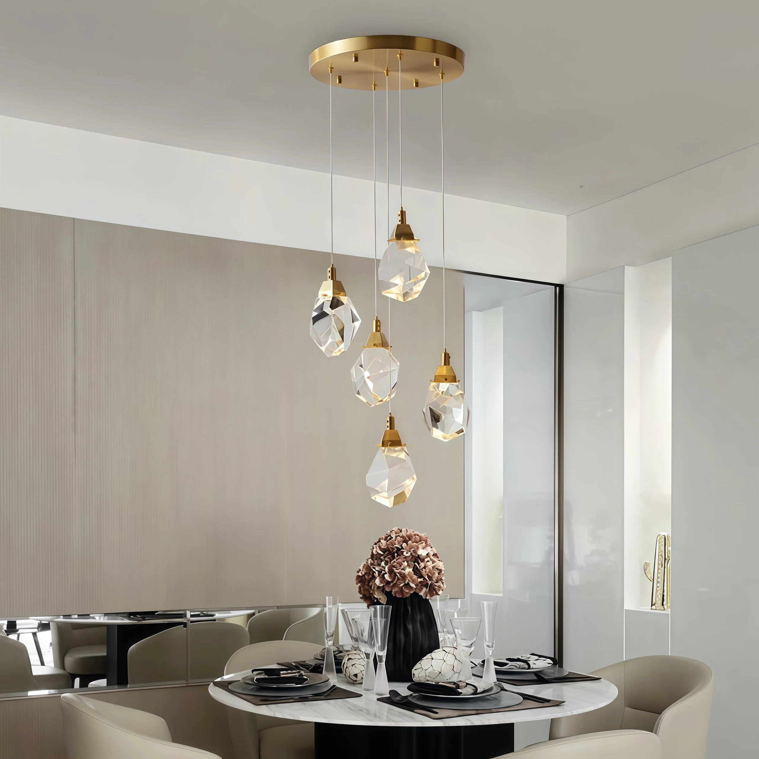 JYLIGHTING Custom Multi-head Spiral Crystal Staircase Chandelier, Brass Frame Long Drop Pendant Light, Modern Luxury Ceiling Lamp for High Ceiling Villa Stairwell & Hotel Atrium Engineering Lighting