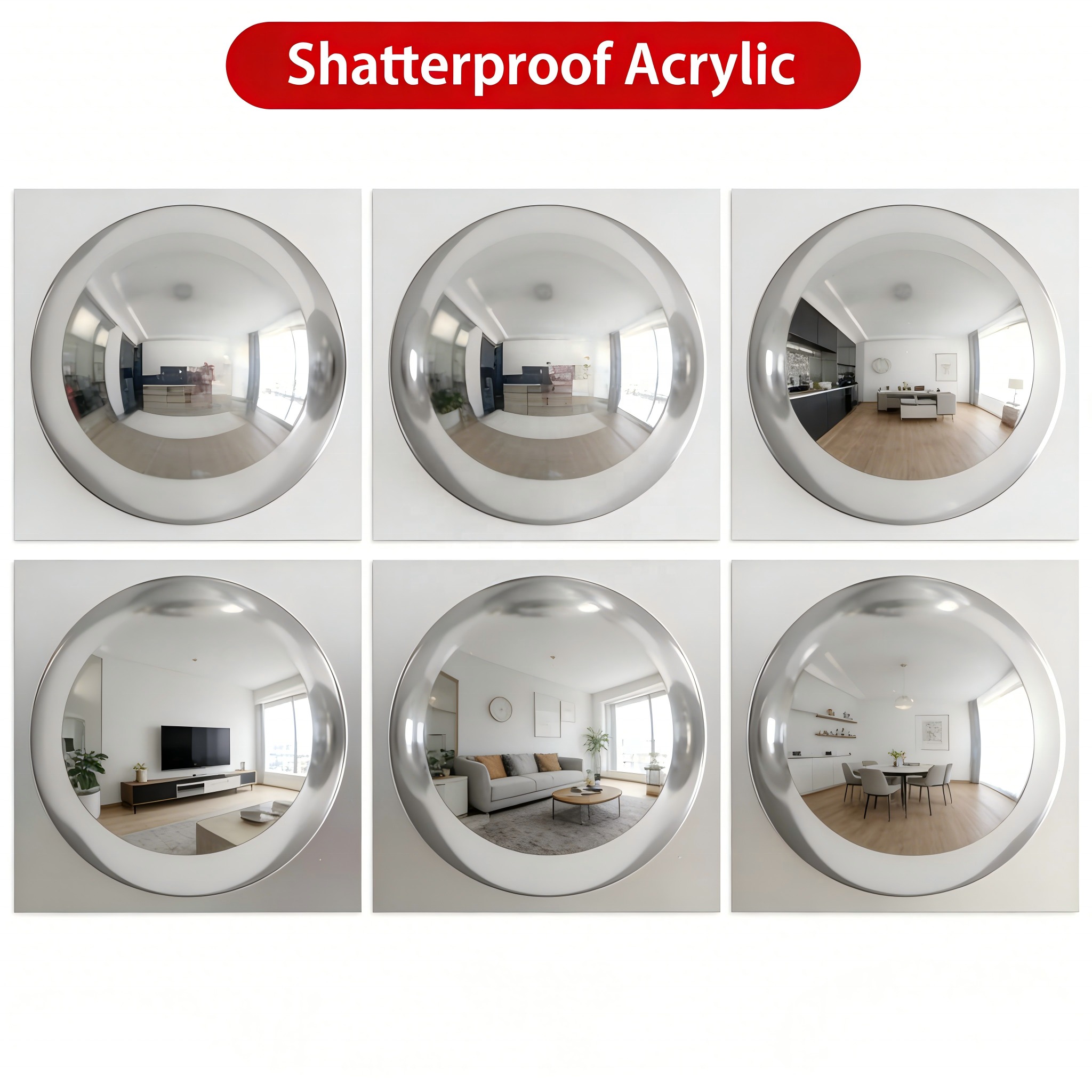 9 Pcs Square Acrylic Bubble Mirror 555×555mm For Hotel Home Seamless Tiling