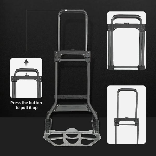 Folding Hand Truck Dolly, 264 Lb Capacity Heavy-Duty Luggage Trolley Cart Telescoping Handle and PP+EVA Wheels