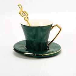 O ouro luxuoso de Drinkware da tarde feita sob encomenda chapeou o copo cerâmico com os copos de chá irregulares modernos por atacado do café dos pires