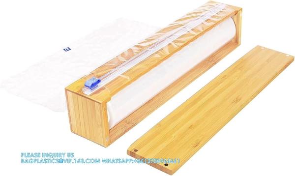 Plastic Wrap Dispenser, Bamboo Wood Cling Food Wrap Dispenser, With Slide Cutter & A Roll Of 11.5 X300 Ft BPA Free