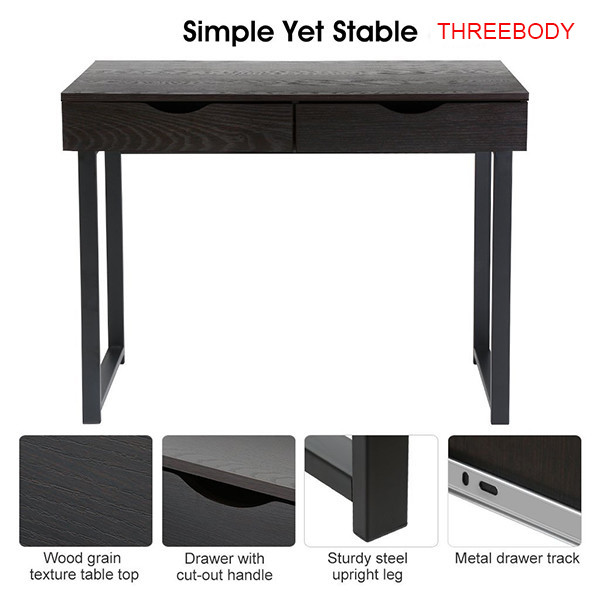 Black Modern Office Table Writing Desk With Drawers Study Home Office Furniture