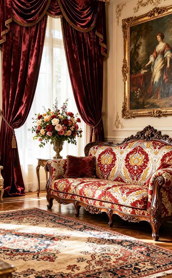 European Damask Large Floral Jacquard Velvet Sofa Fabric