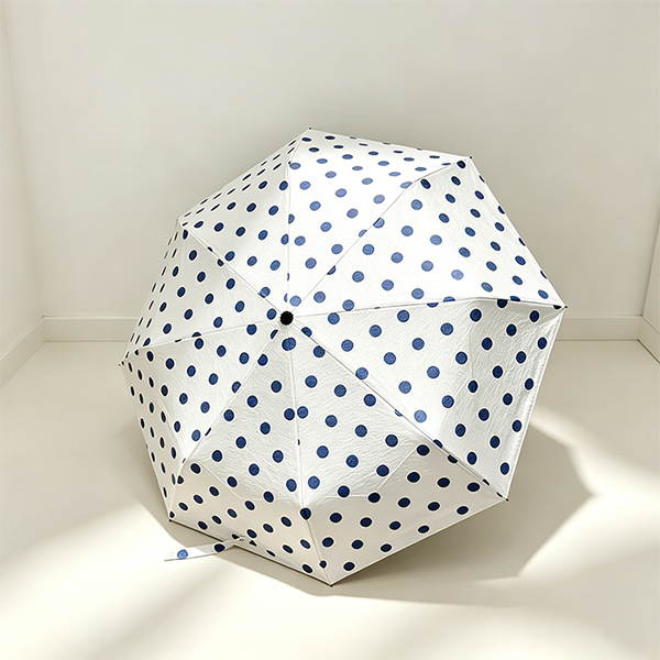 Lightweight Women's Polka Dot Travel Umbrella with Solid Wood Handle - Portable 3 Fold Parasol