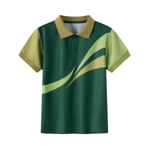 Dark Green Olive Classic Polo Shirts Wave Print Colorblock Polo Shirt Slight