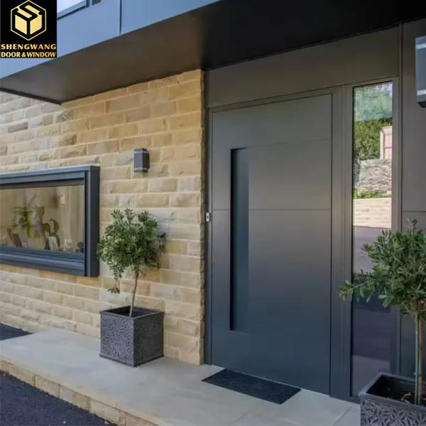Puerta de entrada pivotante de aluminio con malla de seguridad de acero inoxidable para mayor seguridad