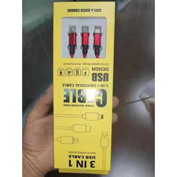 USB 3.0/USB-C Braided Data Cable Three In One Data Cable Compatibility Android IOS Windows