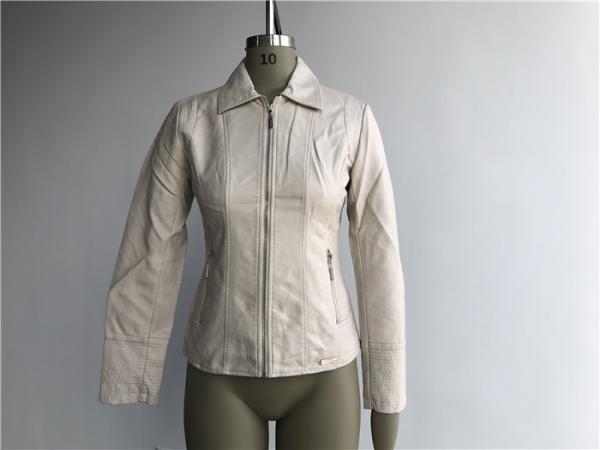 Polished Sliver Pu Leather Coat / Pleather Jacket With Multi Topstitching Tw77307