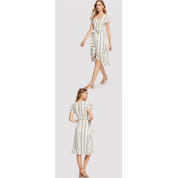 lady fashion and casual striped dress