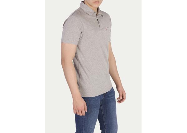 Grey Polyester Men's Polo Shirts With Pocket On The Left / Short Sleeve Polos