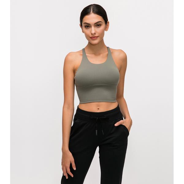 Solid Color Fine Shoulder Strap Sports Bra Cross Back Sports Underwear