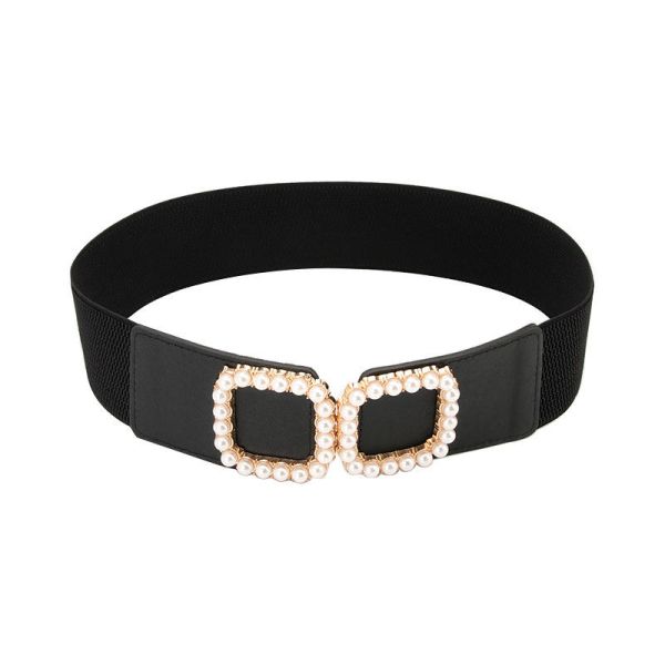 Ladies Style Fashionable Multi-Color Fashion Waist Belt Square Pearl Buckle Elastic Wide Belt
