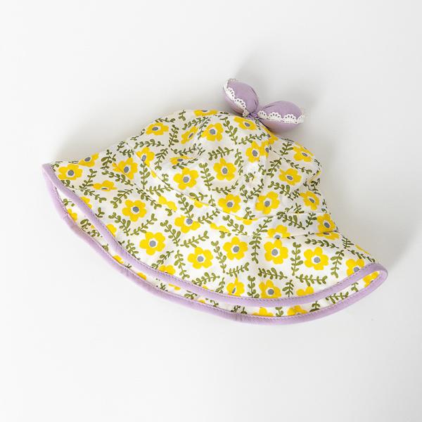 Floral Wavy Bound Cotton Children'S Bucket Hat with bow For Outdoor Sun Protection