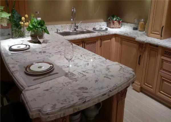 Customized Fancy White Quartz Prefab Stone Countertops For Kitchen Cabinet