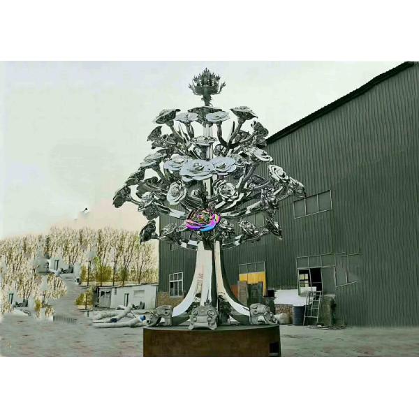Painted Stainless Steel Tree Sculpture With Smooth Surface For City Decoration
