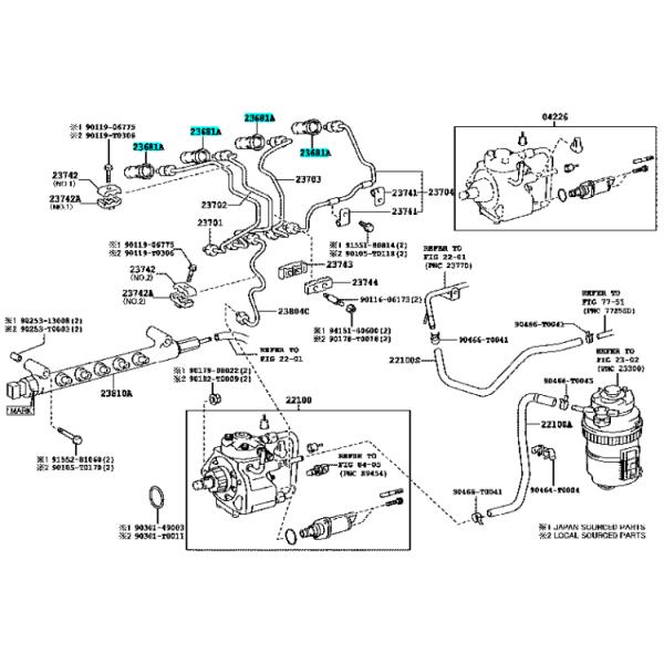 Sceaux d'huile pour le moteur diesel injecteur de buse pour Toyota Hiace Hilux 1KD 2KD 23681-30010