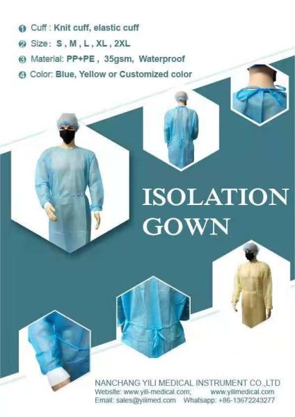 Knitted Cuff Protective Isolation Gown Waterproof Elastic Disposable