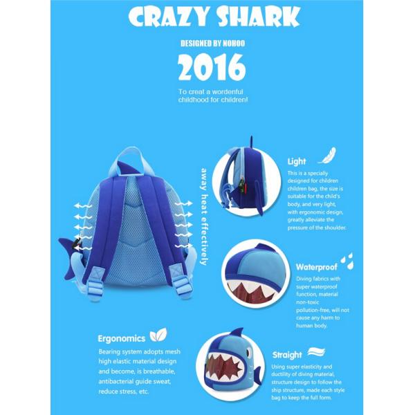 Lovely 3D Shark Personalized Kids Backpack for School Wear Resistant