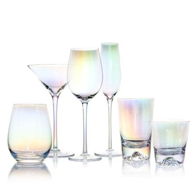 High Quality 6 Pieces Colorful Red Wine Ion Plated Tall Rainbow Crystal Wine Glass Set