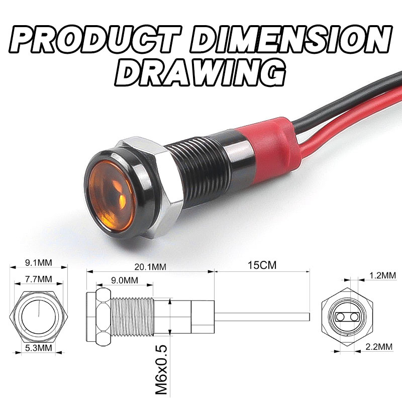 Versatile 6mm Oxidized Black Metal LED Indicator Lights Durable Wire Connection Compatible with 3V 6V 12V 24V 110V 220V