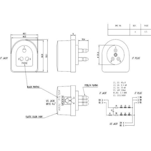 PCI Modem Telephone Accessories ADSL Filter Splitter With ABS 94HB Housiing
